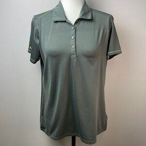 Antigua Grey w Green Stitch Accent Short Sleeve Collared Golf Shirt Sz L
